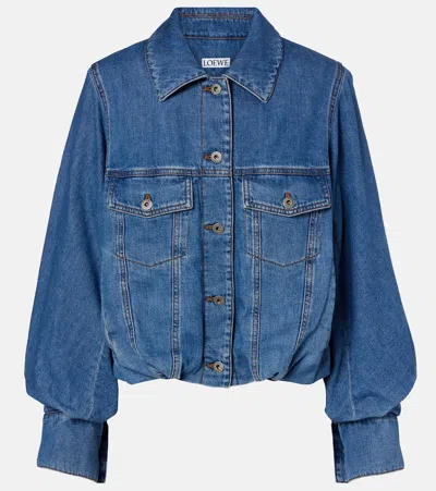 Loewe Cropped Denim Jacket With Wide Sleeves In Blue