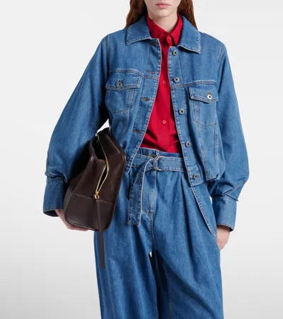 Loewe Cropped Denim Jacket With Wide Sleeves In Blue