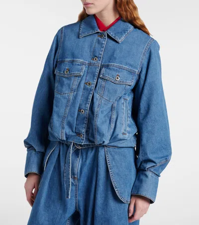Loewe Cropped Denim Jacket With Wide Sleeves In Blue