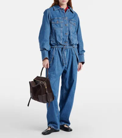 Loewe Cropped Denim Jacket With Wide Sleeves In Blue