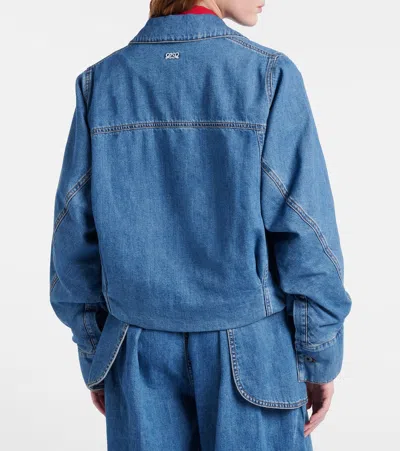 Loewe Cropped Denim Jacket With Wide Sleeves In Blue