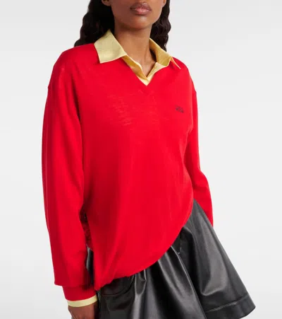 Loewe Asymmetric Draped Embroidered Wool-blend Sweater In Red