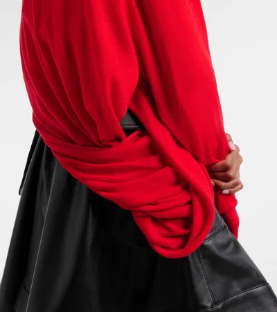 Loewe Asymmetric Draped Embroidered Wool-blend Sweater In Red