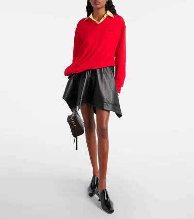 Loewe Asymmetric Draped Embroidered Wool-blend Sweater In Red