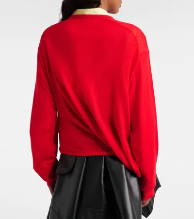 Loewe Asymmetric Draped Embroidered Wool-blend Sweater In Red