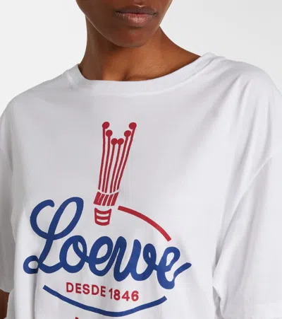 Loewe Womens White Brand-print Relaxed-fit Woven T-shirt