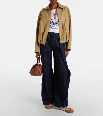 Loewe Womens White Brand-print Relaxed-fit Woven T-shirt