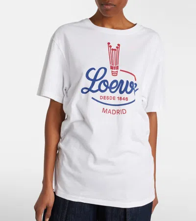 Loewe Womens White Brand-print Relaxed-fit Woven T-shirt