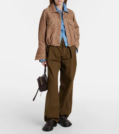 Loewe Fringed Leather Balloon Jacket In Brown