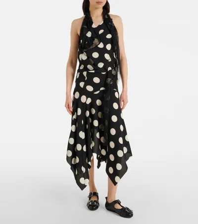 Junya Watanabe Polka Dot Halter Midi Dress Asymmetric Lace In Multi