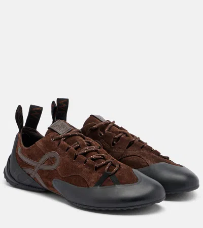 Loewe Grip Panelled Suede Sneakers In Brown