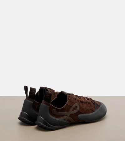 Loewe Grip Panelled Suede Sneakers In Brown