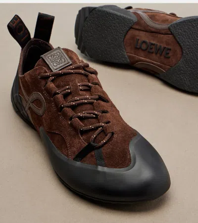Loewe Grip Panelled Suede Sneakers In Brown