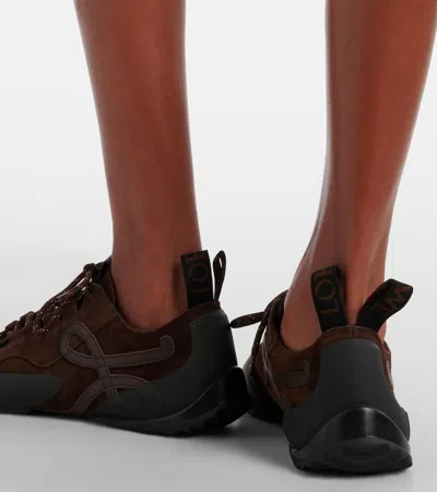 Loewe Grip Panelled Suede Sneakers In Brown