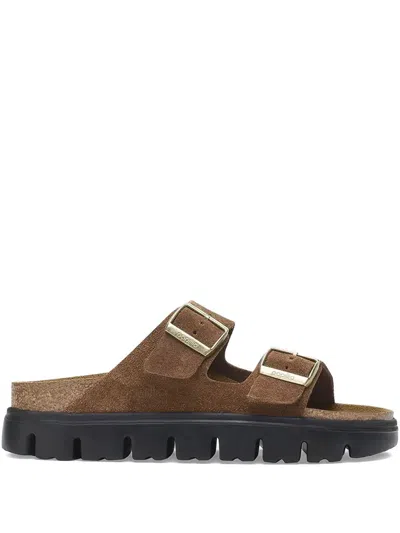 Birkenstock Arizona Buckle Suede Flatform Sandals In Brown