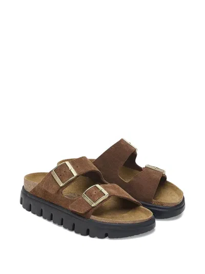 Birkenstock Arizona Buckle Suede Flatform Sandals In Brown