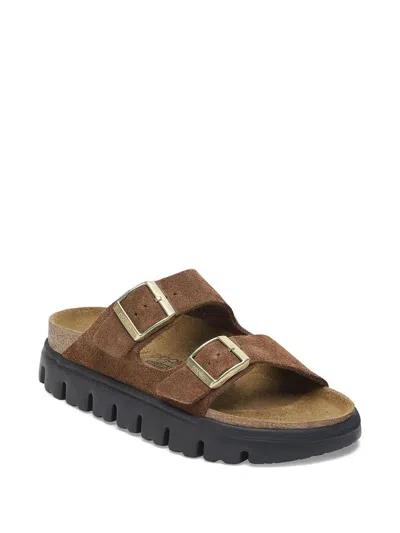Birkenstock Arizona Buckle Suede Flatform Sandals In Brown