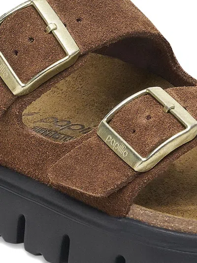 Birkenstock Arizona Buckle Suede Flatform Sandals In Brown