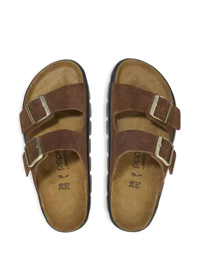 Birkenstock Arizona Buckle Suede Flatform Sandals In Brown