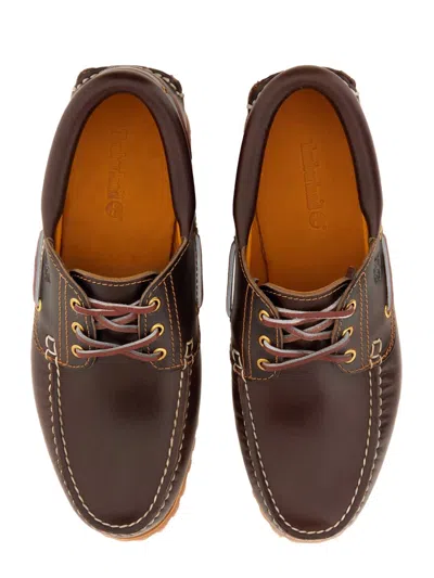 Timberland Authentic Brown Loafers With Embossed Logo On The Side In Leather Man In Burgundy