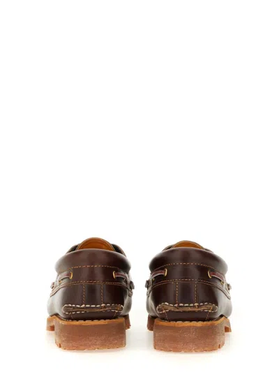 Timberland Authentic Brown Loafers With Embossed Logo On The Side In Leather Man In Burgundy