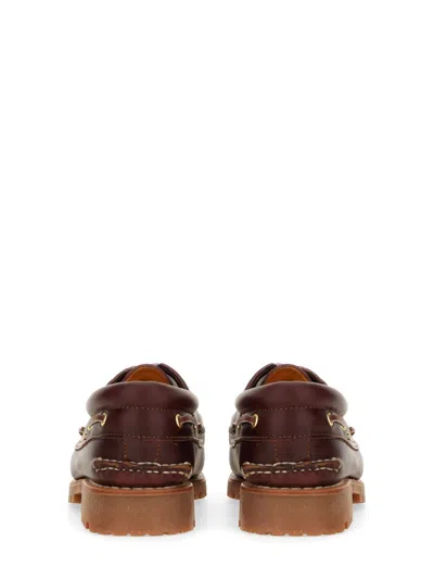 Timberland Authentic Brown Loafers With Embossed Logo On The Side In Leather Man In Burgundy