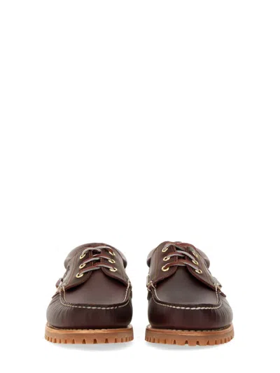 Timberland Authentic Brown Loafers With Embossed Logo On The Side In Leather Man In Burgundy