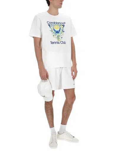 Casablanca Men White Crewneck T-shirt With Logo Print On The Front In Cotton Man