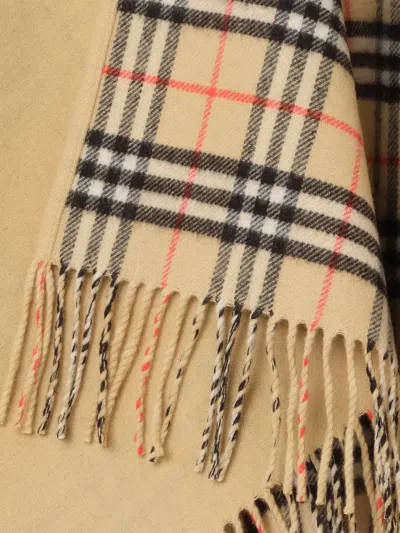 Burberry Wool Reversible Cape Mid Length Check Fringe In Brown