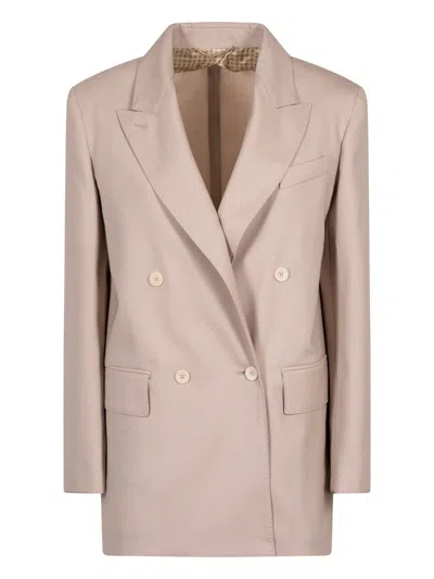 Max Mara Double-breasted Wool Blend Blazer In Pink