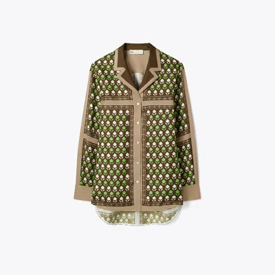 Tory Burch Printed Silk Shirt In Brown