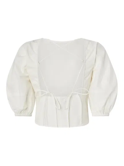 Pinko White Solid Round Neck Top In White