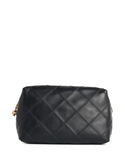 Tory Burch Fleming Black Diamond Quilted Shoulder Bag With Chain-link Shoulder Strap In Leather Woman
