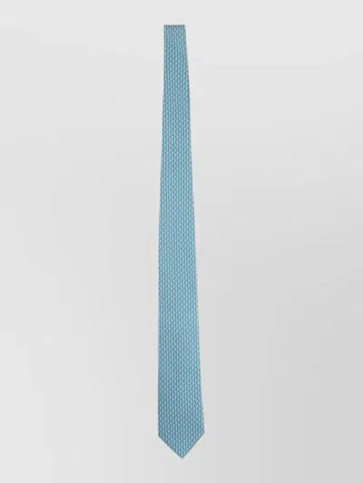 Ferragamo Slim Textured Pattern Silk Tie In Blue