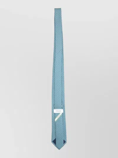 Ferragamo Slim Textured Pattern Silk Tie In Blue