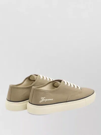 Jacquemus Cotton Low-top Sneakers With Embroidered Logo In Brown