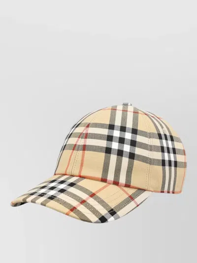Burberry Cotton Cap Curved Brim Check Pattern In Multi