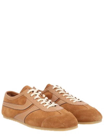 Dries Van Noten Women Beige Low-top Sneakers With Two-tone Lace-up In Suede Woman In Brown