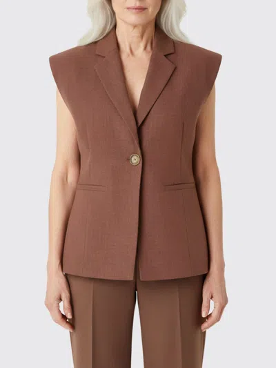 Pinko Single-breasted Sleeveless Gilet In Brown