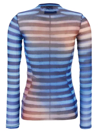 Jean Paul Gaultier Air Print Mesh Long-sleeved T-shirt With Crew Neck For Women In Blue