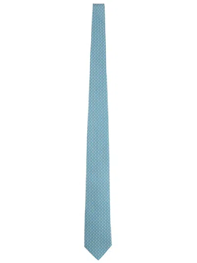 Ferragamo Slim Textured Pattern Silk Tie In Blue