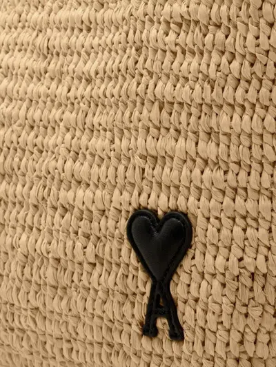 Ami Alexandre Mattiussi Ami Paris Women Ami De Coeur Raffia Shoulder Bag In Brown