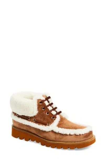 Valentino Garavani Palm Avenue Ankle Boot In Split-grain Leather And Wool 25mm Woman Tobacco/natural In Brown