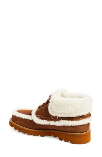 Valentino Garavani Palm Avenue Ankle Boot In Split-grain Leather And Wool 25mm Woman Tobacco/natural In Brown