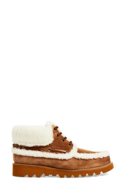Valentino Garavani Palm Avenue Ankle Boot In Split-grain Leather And Wool 25mm Woman Tobacco/natural In Brown