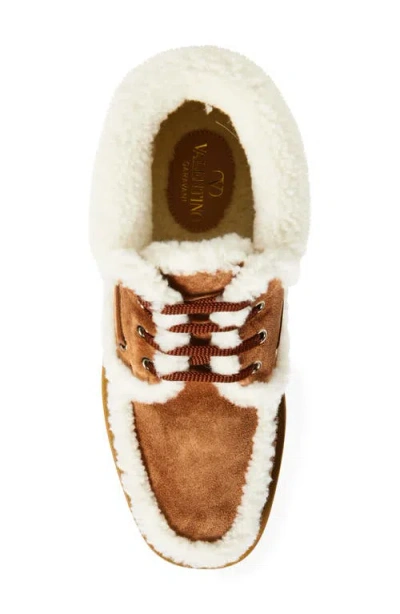 Valentino Garavani Palm Avenue Ankle Boot In Split-grain Leather And Wool 25mm Woman Tobacco/natural In Brown