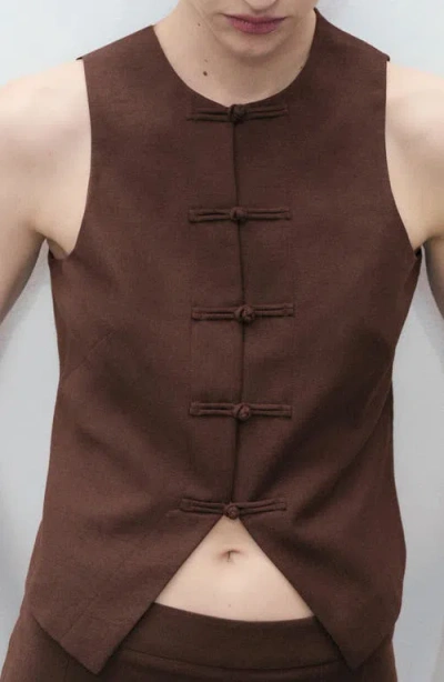 Mango Linen Blend Suit Vest Chocolate In Brown