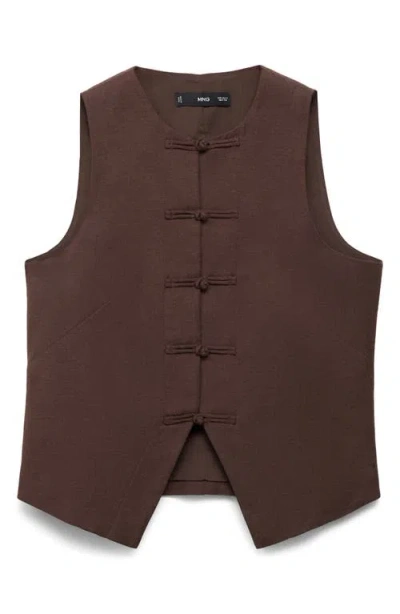 Mango Linen Blend Suit Vest Chocolate In Brown