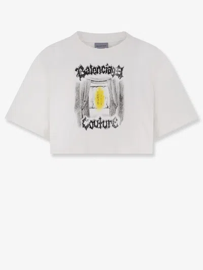Balenciaga Cotton Salon De Couture Cropped T-shirt In White
