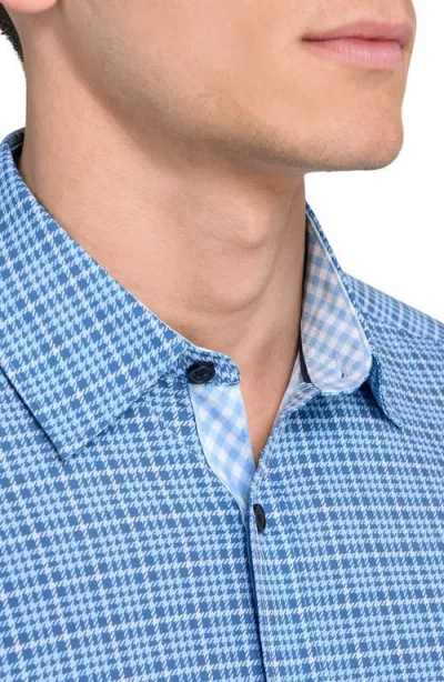 Construct Houndstooth Plaid Stretch Button-up Shirt In Blue